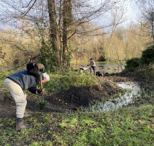 Volunteers starting to increase the size of the backwater