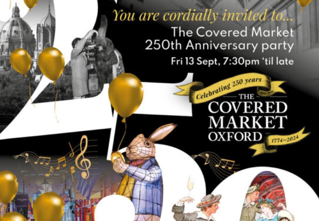 Poster with text reading The Covered Market 250th Anniversary Party.